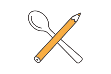 ilustración animada de una cuchara y un lápiz